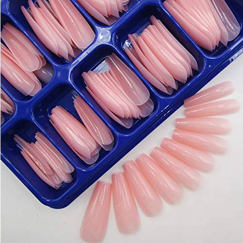 100pc Colored Long Coffin False Nails Artificial Acrylic Tips Ballerina Shape Nude Pink Press on Fake Nails Manicure Fingernail DIY Decor for Women Girls (Nude)