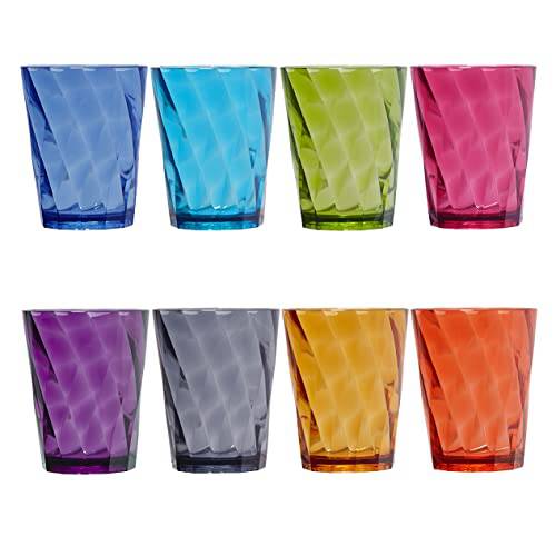 US Acrylic Optix 14 ounce Plastic Stackable Rocks Tumblers in Jewel Tone Colors | Set of 8 Drinking Cups | Reusable, BPA-free, Made in the USA, Top-rack Dishwasher Safe