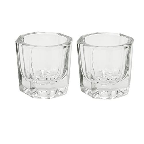 2 Pack Dish Cups for Nail Art Acrylic Liquid - Clear Glass Nail Monomer Liquid Bowl Dish Acrylic Powder Holder, Acrylic Glass Jar for Nails (clear-2pcs)