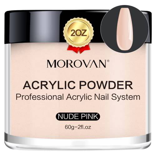Morovan Nude Pink Acrylic Powder - 2oz Professional Acrylic Nail Powder Polymer Nude Pink Nail Powder for Acrylic Nail Extension Carving Nails