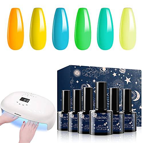 Aokitec Gel Nail Polish Kit with 78W UV LED Nail Lamp,6Pcs Gel Polish Set Soak Off Nail Gel Polish Set Manicure Kit DIY Home,Professional Nail Dryer with 4 Timer Setting for Home and Salon Use