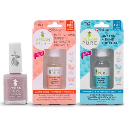 VEGAN PURE - Mommy’S Smoothie/Multivitamin Strength Growth/ Dry Fast + Shine Top Coat,Pale Pink/Lavender, 0.5 Fl Oz (Pack of 3)