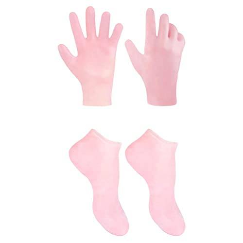 HEALLILY 1 Set Moisturizing Spa Gloves and Socks Set Silicone Gel Spa Gloves Callus Remover Socks Foot Care Socks Beauty Hand Mitts Size S (Pink)
