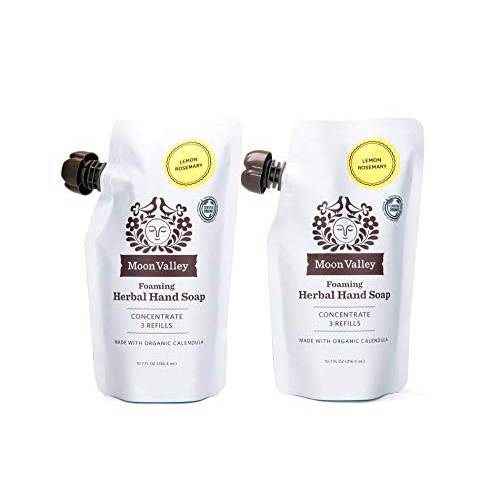Moon Valley Foaming Hand Soap Refill Pouch, Two-Pack Lemon Rosemary Soap, Vegan and Non-GMO, Environmentally Friendly Option