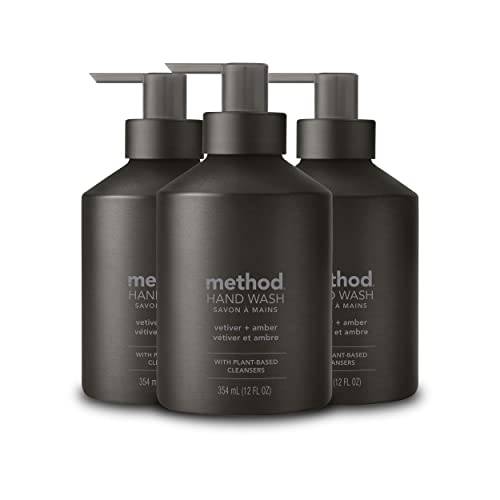 Method Gel Hand Soap, Vetiver + Amber, Reusable Black Aluminum Bottle, 12 oz, 3 Pack