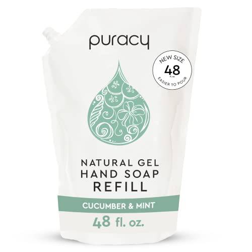 Puracy Gel Hand Soap Refill - Perfect Skin, Pure Ingredients - Cucumber & Mint, Perfume-Free Moisturizing Natural Hand Wash, Liquid Hand Soap Bulk Refills for Frequent Hand Washing, 48 Ounce