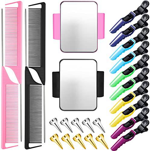 26 Pcs Hair Braiding Tools Magnetic Wrist Pin Holder Wristband Stainless Steel Pintail Rat Tail Comb Hair Parting Ring with Alligator Plastic Hair Clip Hair Parting Tool Kit for Hair Sewing