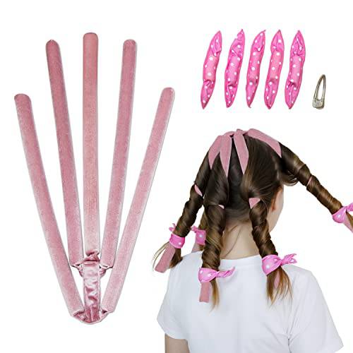 Essenergi Heatless Hair Curlers Curls Styling Kit for Medium and Long Hair,No Heat Curling Rod Headband for Women Girl’s (Pink)