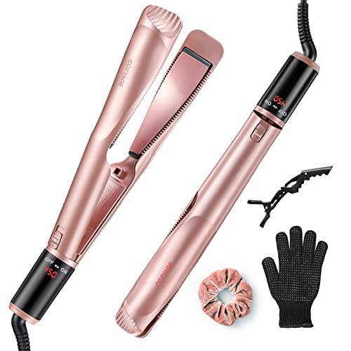 Hair Straightener Iron, COZYAGE 2-in-1 Twist Plate Hair Straightener & Hair Curler, Rotary Control Hair Curling Wand with 5 Temperature Settings