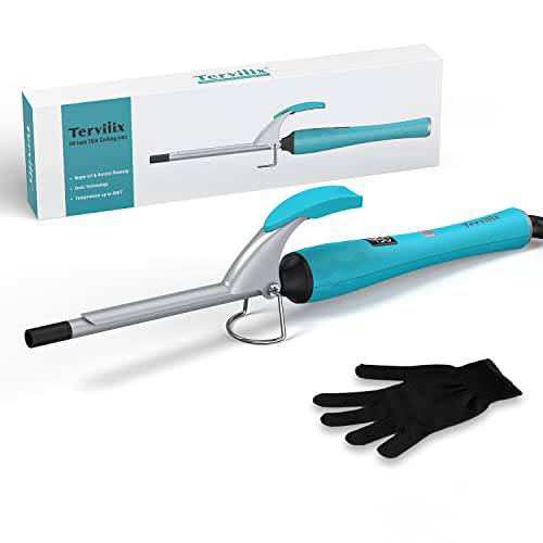 Terviiix Small Curling Iron for Short Hair, 9mm Thin Curling Iron Wand, 3/8 Inch Small Barrel Skinny Hair Curling Tongs, Ceramic Tiny Curling Wand Iron with Digital Adjustable Temperature & Glove