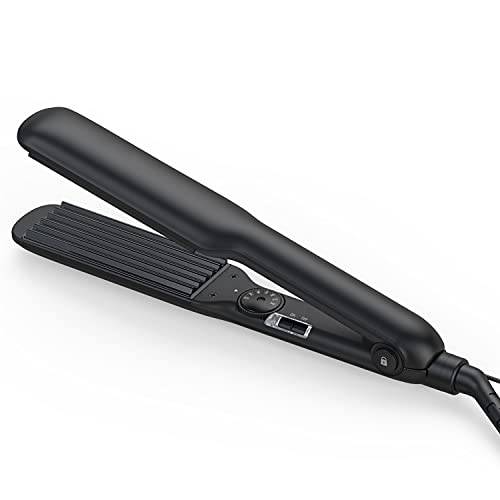Pro Crimper Hair Iron, 1.5” Wide Plates Crimping Iron with 19 Temperature Settings, Fast 30-Sec Heating Dual Voltage, Black