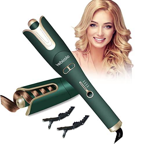 Automatic Curling Iron, Hair Curler Curling Wand with 1 Ceramic Ionic Rotating Barrel & 4 Temps Settings, Anti-Scald Auto Shut-Off Styling Tool with Smart Anti-Stuck Sensor for Long Hair (Green)