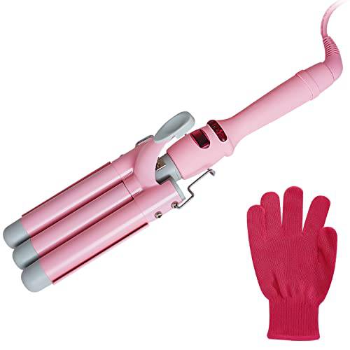COPOL 3 Barrel Hair Curlers, 32mm Beach Waves Curling Iron Curling Wand for Long Hair with Temperature LED Indicator / Adjustable Bracket/ Heat Proof Glove. 80-210℃Heat Up Quickly Curling Iron