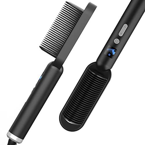 Hair Straightener Brush, Ionic Straightening Brush 2 in 1 Portable Fast Ceramic Heating Hair Brush Straightener for Thick Hair Professional Salon Hot Straightening Comb