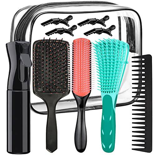 9 Pcs Detangling Brush Set for Curly Hair, Hair Brushes for Afro America/African Hair 3a to 4c Texture, with 9-Row Cushion Nylon Bristle Brush, Detangler Hair brush, Air Cushion Comb, Wide Tooth Comb, Hair Spray Bottle Visit the Aozzy Store