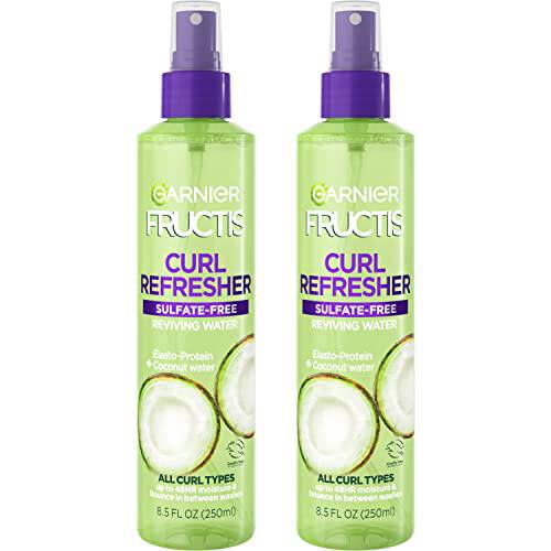Garnier Fructis Curl Refreshing Reviving Water Spray, Sulfate Free, with Elasto-Protein and Coconut Water, for All Curl Types, 17. fl oz