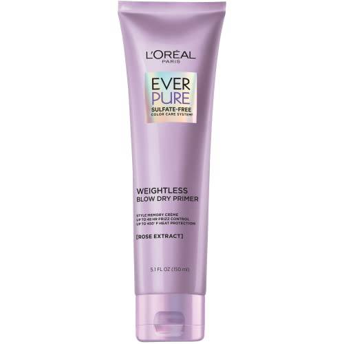 L’Oreal Paris EverPure Sulfate Free Weightless Blow Dry Primer, Heat Protectant for 48 Hour Frizz Control, UV Filter, Gentle on Color, Vegan, Paraben Free, Dye Free, Gluten Free, 5.1 fl oz