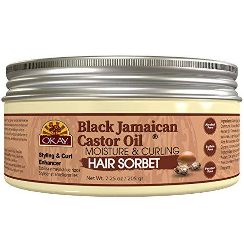 Okay Black Jamaican Castor Oil Moisture & Curling Hair Sorbet, White, 7.25 Oz