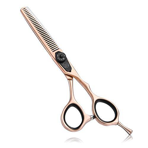 Moontay 6.0 Hair Thinning Shear, Professional Barber Hairdressing Hair Thinning/Texturizing Shear/Scissor, Razor Edge Salon Shear with Engraved Adjustable Tension System, Japanese 440C Steel(Gold)