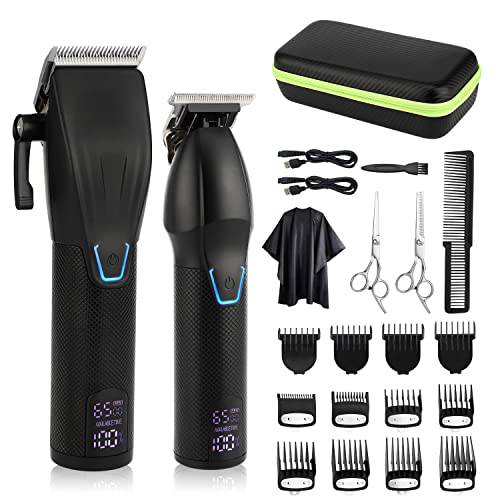 Suttik Professional Hair Clippers and Trimmers Combo Set for Men with Case, Barber Clippers for Hair Cutting, Cordless Clippers with T-Blade Beard Trimmer Grooming Kit, Black,Christmas Gift for Men