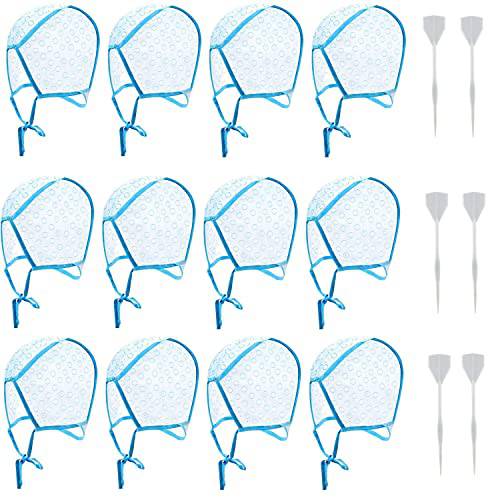 12Pieces Disposable Hair Highlighting Cap Tipping Cap Salon Hair Coloring Highlighting Dye Cap and 6Plastic Hooks Needle for Dyeing Hair Hairdressing Tool (Blue)