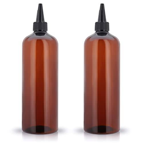 Cosywell Applicator Bottle for Hair Squeeze Bottle 2 Pack 16 Ounce Oil Bottles for Hair Dye Bottle with Cap PET Plastic Refillable Bottles Brown