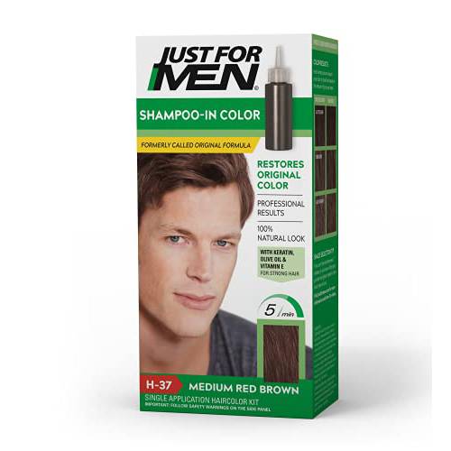 Just For Men Shampoo-In Color, Mens Hair Dye with Vitamin E for Stronger Hair - Medium Red Brown, H-37, 1 Pack (Formerly Original Formula)