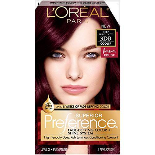 L’Oreal Paris Superior Preference Fade-Defying + Shine Permanent Hair Color, 3DB Deep Burgundy, Pack of 1, Hair Dye