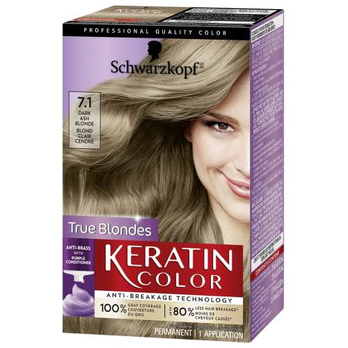 Schwarzkopf Keratin Color Permanent Hair Color Cream 7.1 Dark Ash Blonde, 1 Kit