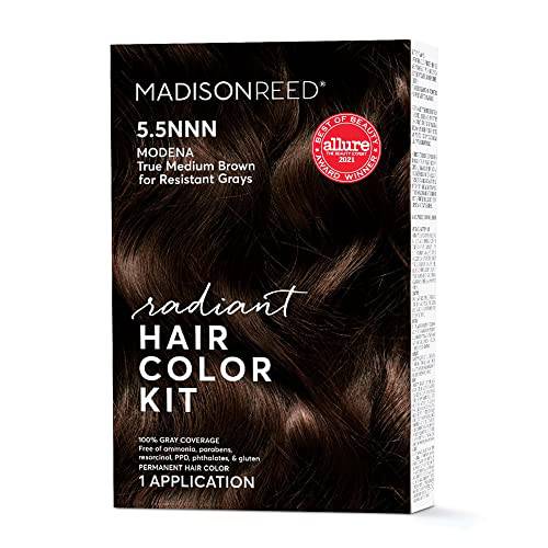 Madison Reed Radiant Hair Color Kit, Medium Brown for 100% Gray Coverage of Resistant Gray Hair, Ammonia-Free, 5.5NNN Modena Brown, Permanent Hair Dye, Pack of 1