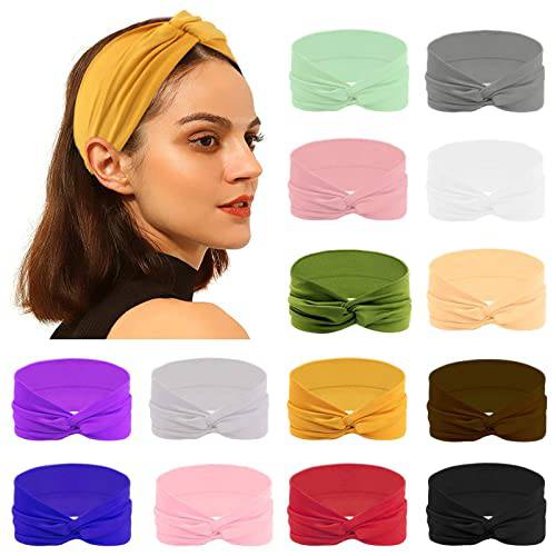 OAOLEER 14 Pack Wide Headbands for Women Elastic No Slip Knotted Hair Bands Yoga Hair Wrap