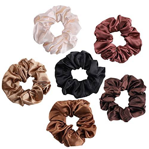 Hair Scrunchies Set, 6Pcs Elegant Solid Elastic Ponytail Holder for Women and Girls, Satin Hair Ties for Gentle Style Preservation and Breakage Prevention, Multi-colored