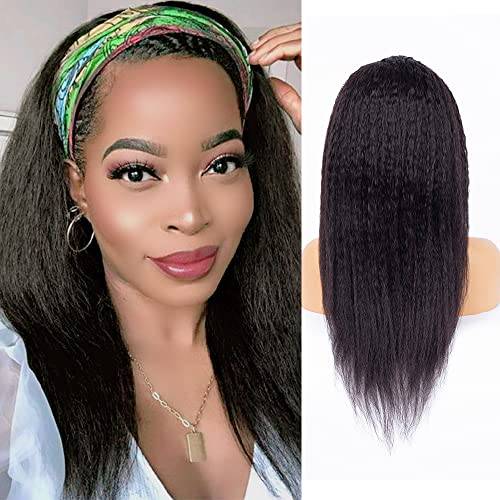 ShowJarlly Short Kinky Straight Headband Wig Human Hair for Black Women Glueless Natural Black Human Hair Headband Wig 100% Brazilian Headband Wigs Human Hair 150% Density (10 Inch, Natural Color)