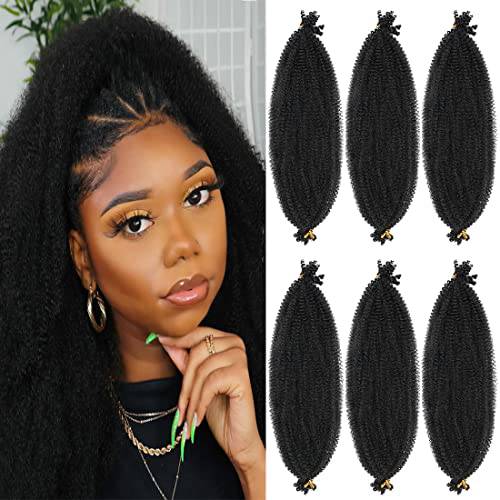 Pre-Separated Springy Afro Twist Hair 24 Inch 6 Packs Soft Spring Twist Hair for Distressed Butterfly Locs Wrapping Hair For Soft Locs Synthetic Marley Twist Braiding Hair Extensions for Black Women (1B)