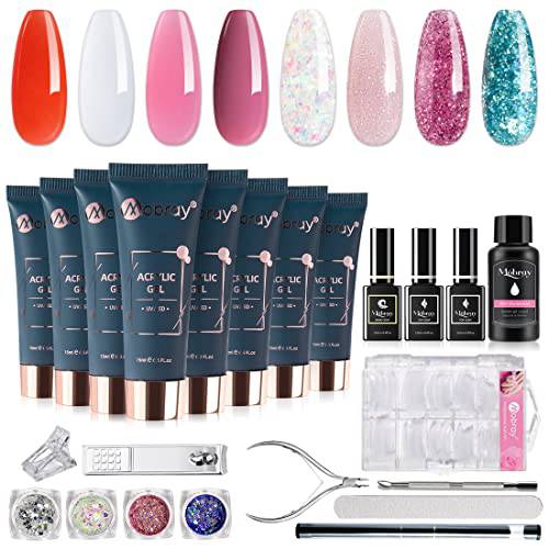 Mobray Poly Nail Gel Kit 8 Colors Poly Extension Nail Gel Set Nail Enhancement Builder Glitter Color Pink Poly Nail Gel Nail Art Tool Easy DIY at Home All-in-One Starter Professional Set