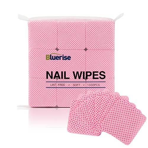 BLUERISE 1000Pcs Pink Nail Pliosh Remover Lint Free Nail Wipes Soft Gel Nail Polish Remover Pads Absorbable Eyelash Extension Glue Cleaning Wipes