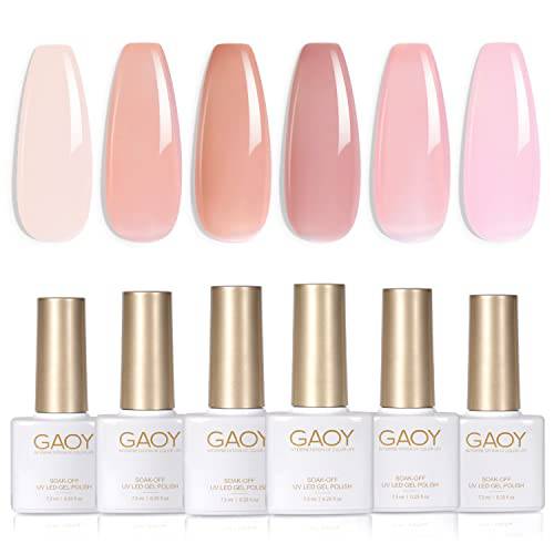 GAOY Jelly Nude Pink Gel Nail Polish Set of 6 Transparent Colors Sheer Gel Polish Kit