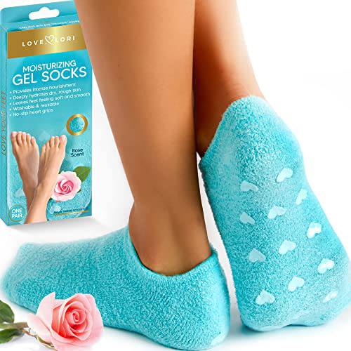 Moisturizing Socks & Gel Socks for Dry Cracked Feet Women by Love Lori - Foot Moisturizer Socks & Reusable Lotion Socks for Cracked Heel Repair - Stocking Stuffers for Women, Fits up to Women Size 8.5