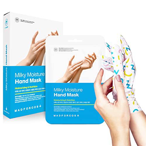 [5PCS Made in Korea] KN FLAX Madforcos Hand Mask Moisturizing Gloves - Peel Off Hydrating Skin To Deeply Penetrate Dry Areas - Enriched With Vitamin E And Collagen For A More Youthful Appearance - Intensive Repairing Formula