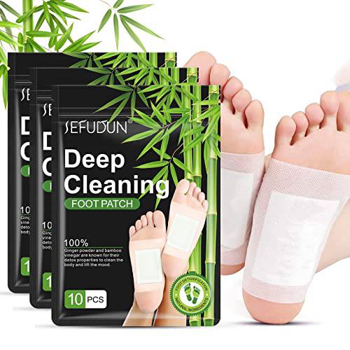 Tudiqe Foot Pads (30 PCS), Deep Cleansing Foot Patch, Natural Bamboo Vinegar Ginger Powder Pad Foot Care, Adhesive Sheets Relaxation, Relieve Stress, Improve Sleep,Pain Relief, 10 Count (Pack of 3)