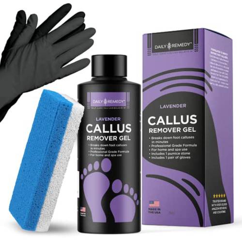Daily Remedy Lavender Callus Remover Gel & Pumice Stone Set for Feet - Extra Strength Professional Gel, Remove Calluses, Dead Skin, Dry Cracked Heels - at Home Pedicure Foot Care.