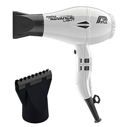 Parlux Advance Light White Ionic and Ceramic Hair Dryer and M Hair Designs Hot Blow Attachment Black (Bundle 2 Items)