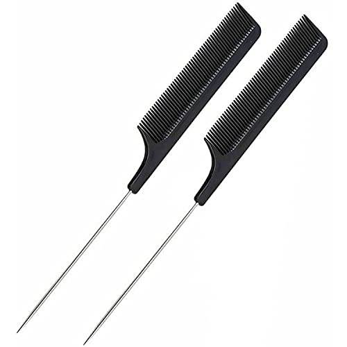 2 Piece Black Rat Tail Comb Steel Pin Professional Barber Hairdressers Personal Use Styling Teasing Hair Comb With Pin Tail