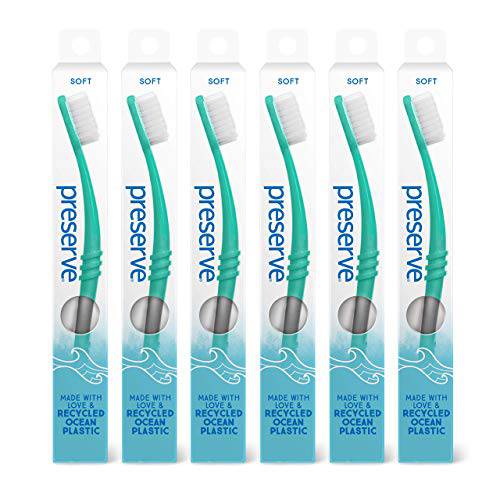 Preserve Ocean Plastic Initiative (POPI) Adult Toothbrush, Made in USA from Recycled Ocean Plastic, Charcoal Grey, Soft, 6 Count