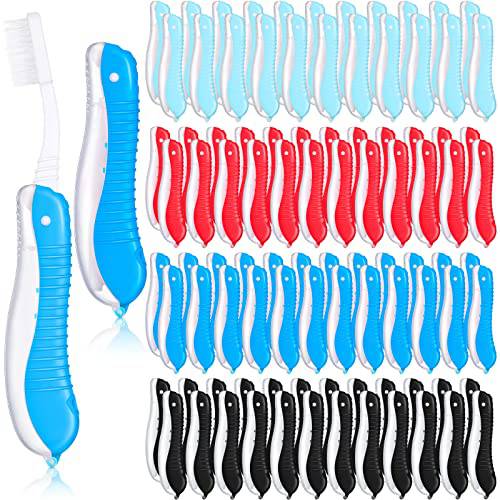 Gandeer 144 Pack Bulk Travel Toothbrushes Travel Folding Toothbrush Travel Size Toothbrush Individually Wrapped Portable Fold Up Toothbrush Kit for Travel Camping Home (Multi Color)