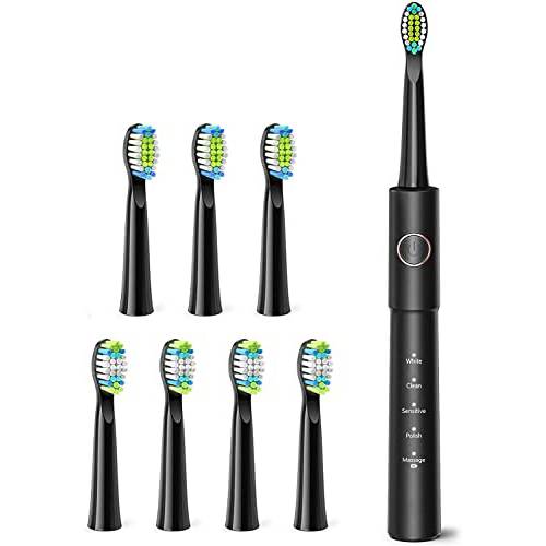 Electric Toothbrush , 5 Modes 8 Heads 40,000 VPM IPX7 Waterproof Timer , 2H Fast Charge for 30 Days Use , Rechargeable Sonic Electronic Toothbrushes for Adults and Teens , Portable for Tavel , Black