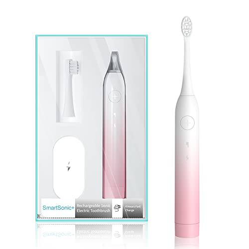 SmartSonic+ Electric Sonic Toothbrush,High Power Rechargeable Toothbrushes,Rechargeable and Water Resistant (Pink)