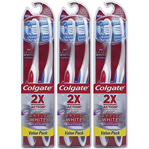 Colgate 360 Optic White Platinum Toothbrush, Soft, 2 Count (Pack of 3) Total 6 Toothbrushes
