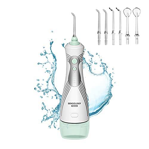 SENSOLOGY Water Flosser Professional Cordless Dental Oral Irrigator - 230ML Portable and Rechargeable IPX7 Waterproof Water Flosser, Braces & Bridges Care, 5 Modes (1 flosser with 6 Nozzles)