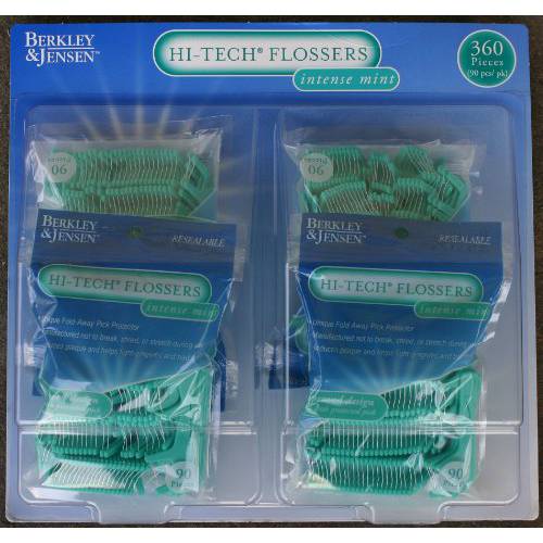 Berkley & Jensen Hi-tech Flossers Intense Mint (4 bags 90 pieces each - total 360 pieces in a pack) by GroceryCentre